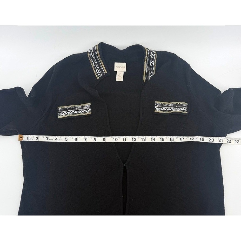 Chicos Black Beaded Sequin Trim Open Front Cardigan Sweater Gold Silver Size‎ 2 - Picture 8 of 10